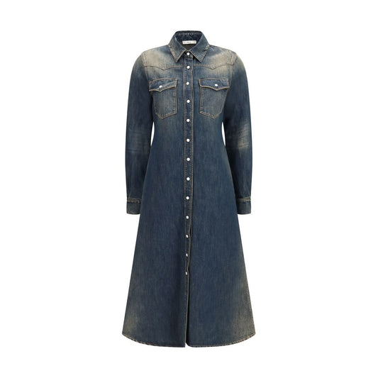 Blue Cotton Casual Dress