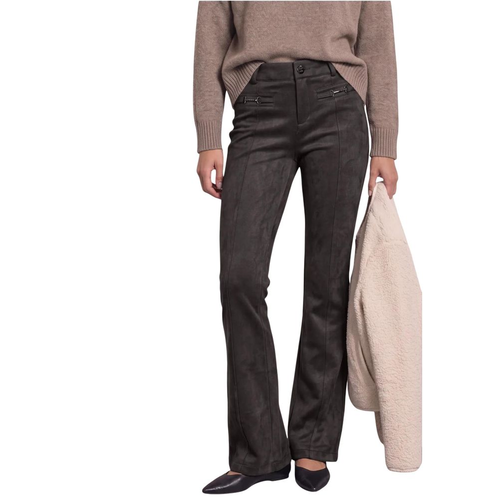 Brown Polyester Casual Pants
