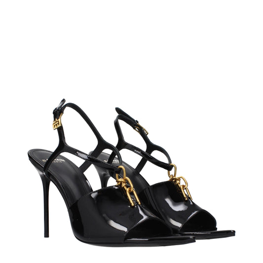 Black Leather Stiletto Heel Sandals