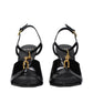 Black Leather Stiletto Heel Sandals