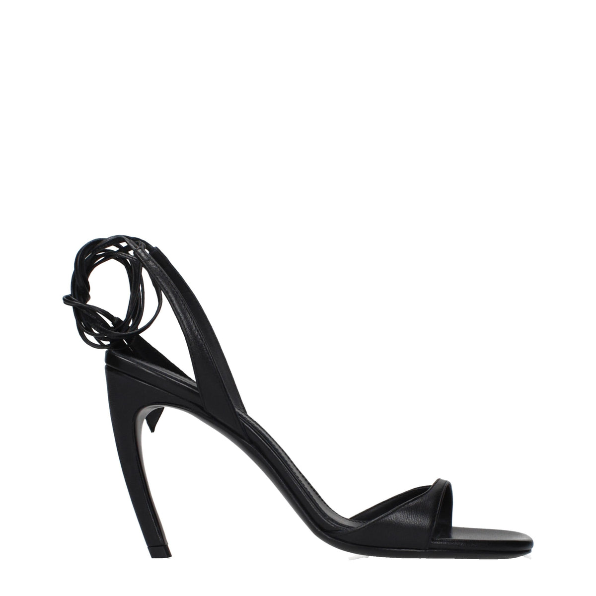 Black Leather Stiletto Heel Sandals