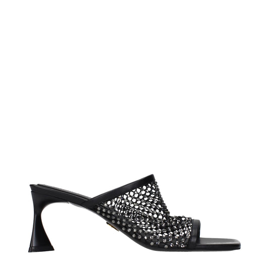 Black Leather Stiletto Heel Sandals