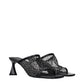 Black Leather Stiletto Heel Sandals