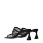 Black Leather Stiletto Heel Sandals