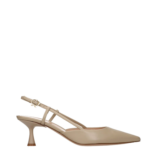 Beige Leather High Heel Pumps
