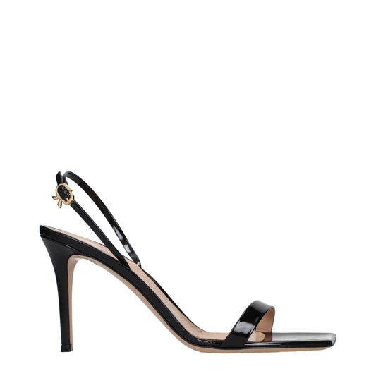 Black Leather Stiletto Heel Sandals