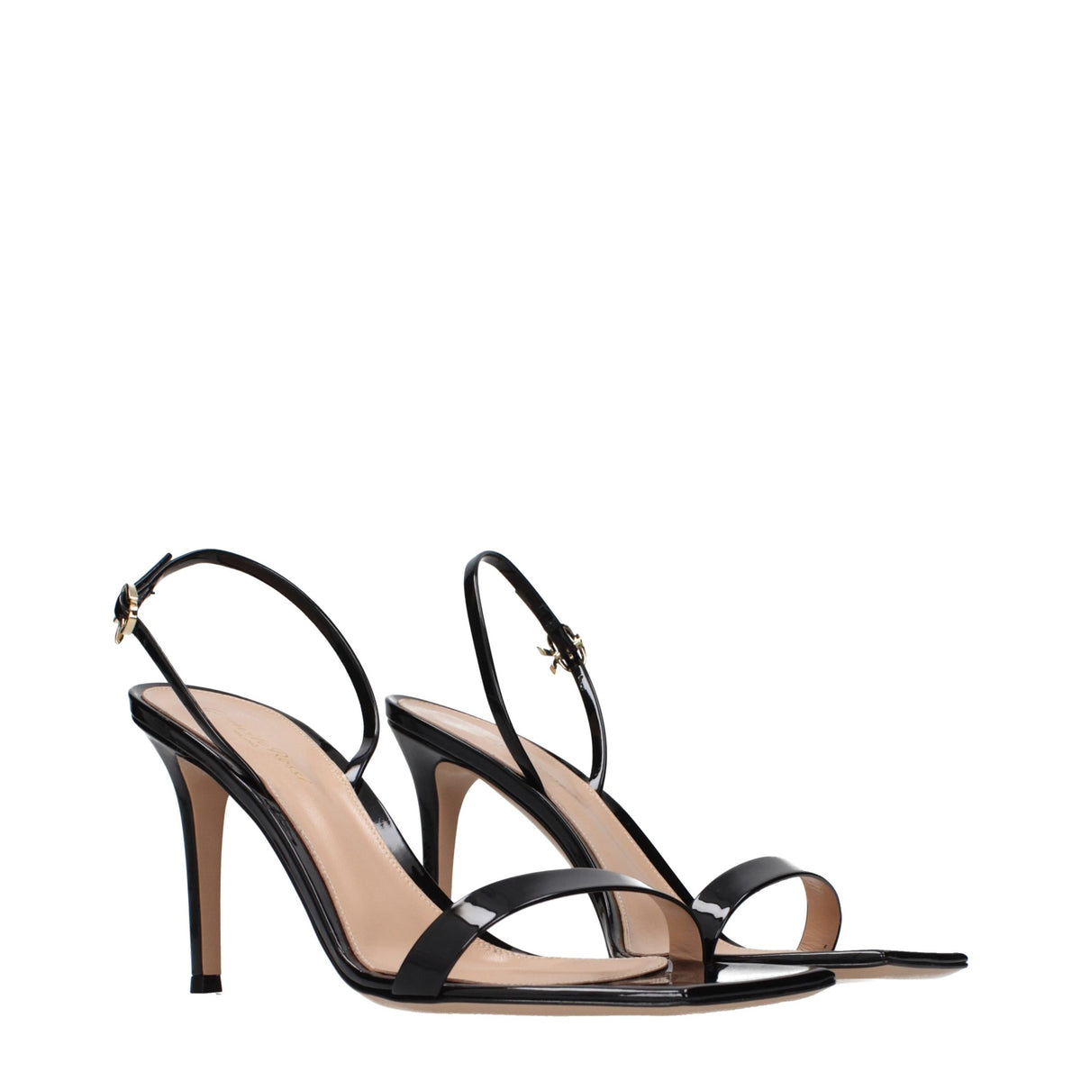 Black Leather Stiletto Heel Sandals