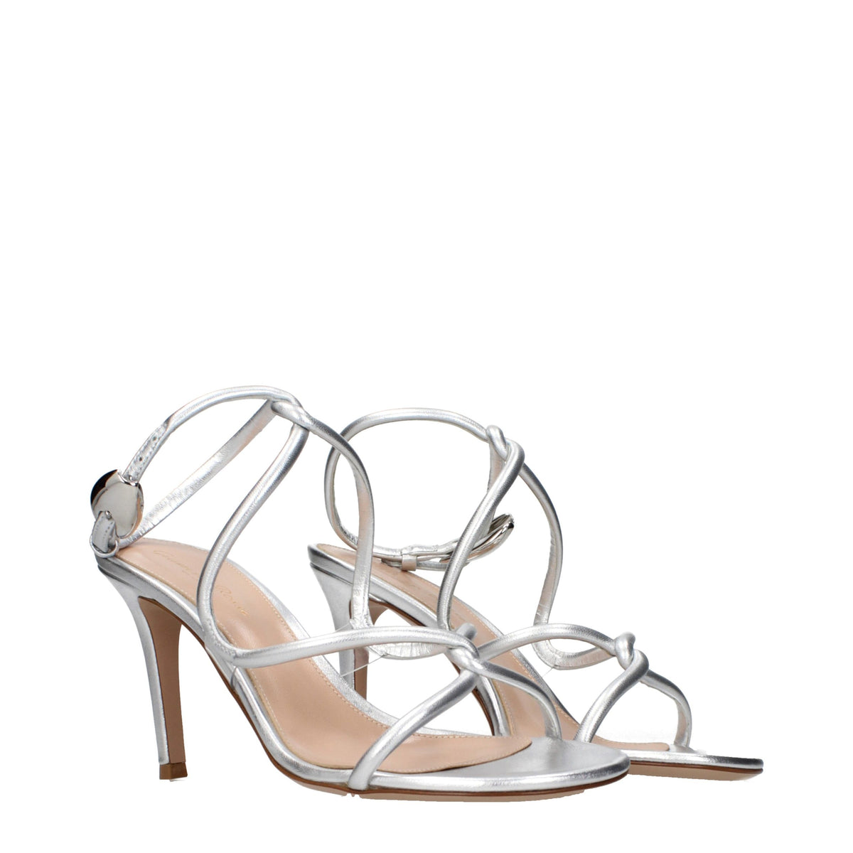 Gray Leather Stiletto Heel Sandals