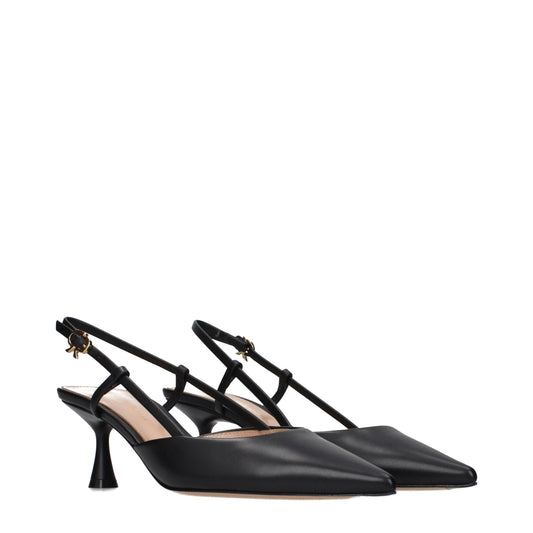 Black Leather Mid Heel Pumps