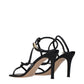 Black Leather Stiletto Heel Sandals