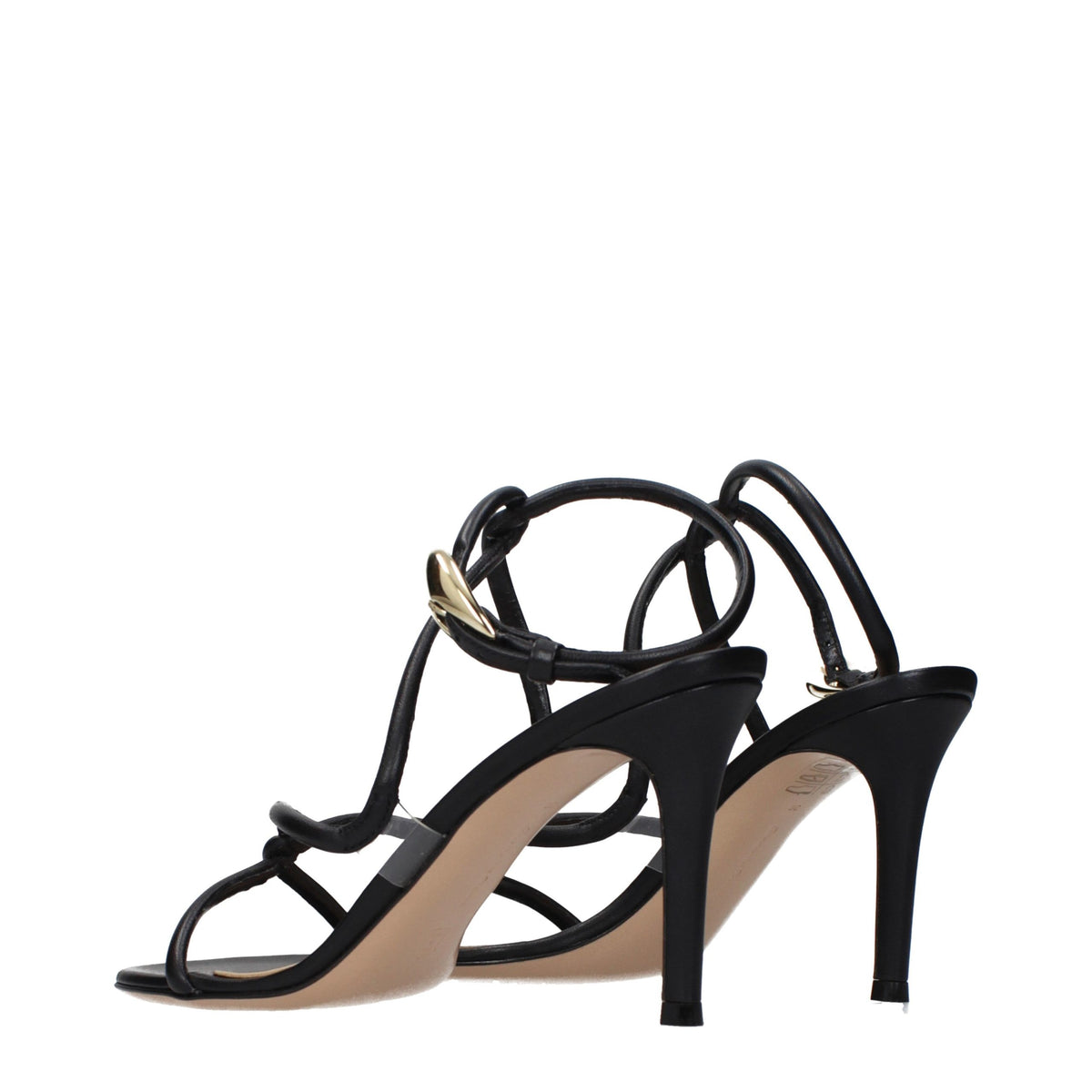 Black Leather Stiletto Heel Sandals