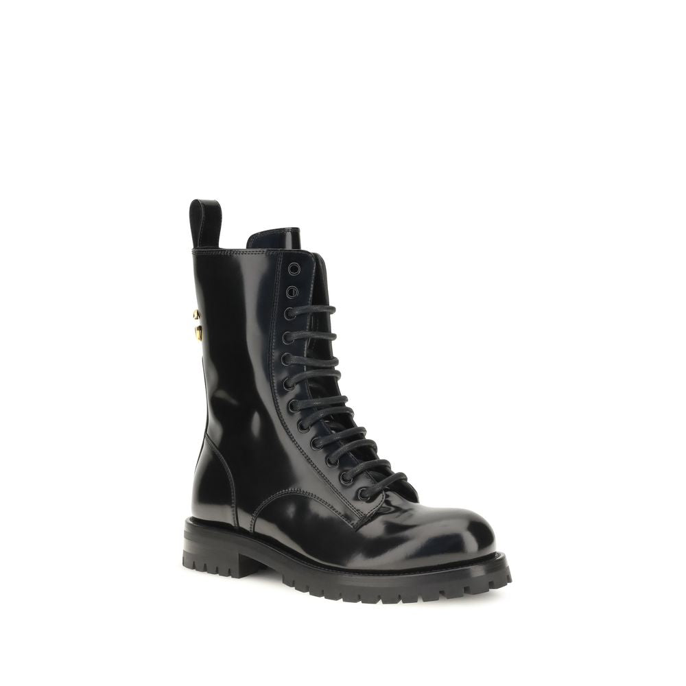 Black Calf Leather Bos Taurus Lace-Up Boots