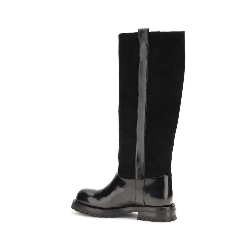 Black Calf Leather Bos Taurus Flat Boots