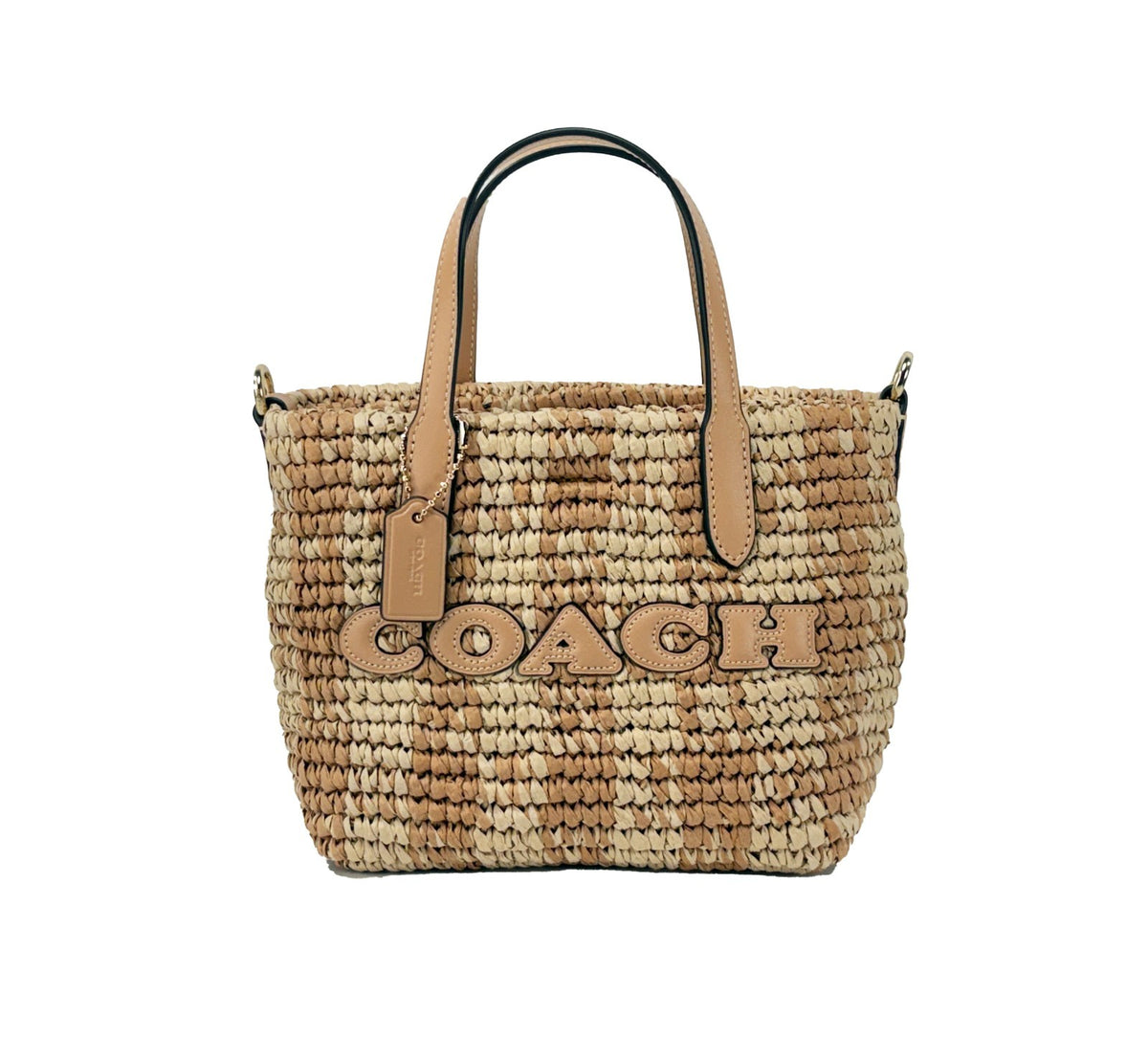 Coach Mini City Gingham Straw Tote Crossbody Bag