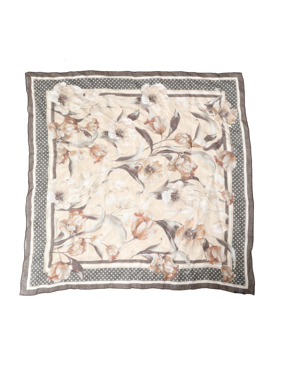 Men Beige Floral Linen Square Foulard Scarf
