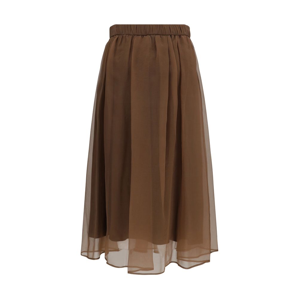 Brown Silk Midi Skirt