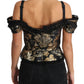 Elegant Floral Jacquard Blouse with Crystal Details