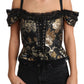 Elegant Floral Jacquard Blouse with Crystal Details
