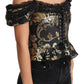 Elegant Floral Jacquard Blouse with Crystal Details