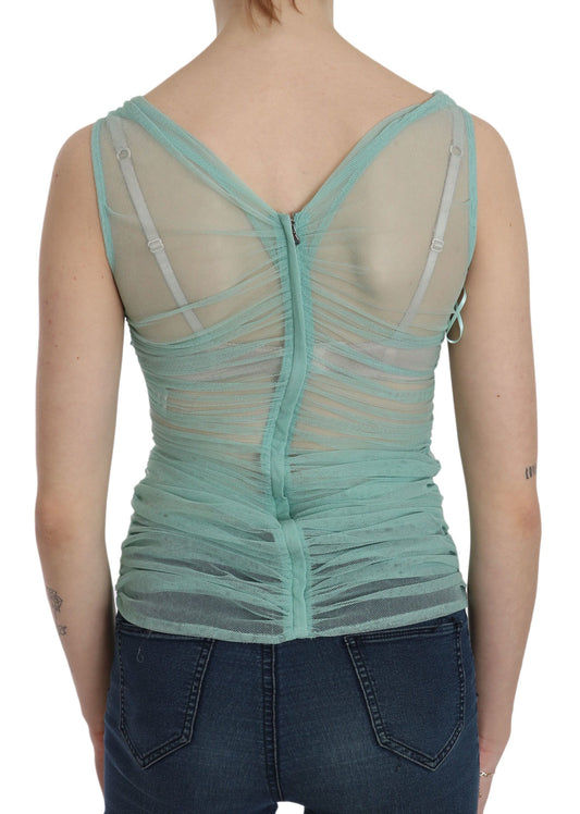 Elegant Mesh V-Neck Sleeveless Blouse