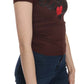 Chic Brown Hearts Print Crew Neck Blouse