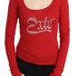 Red Crystal Embellished Long Sleeve Top