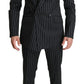 Elegant Black Striped Three-Piece Suit