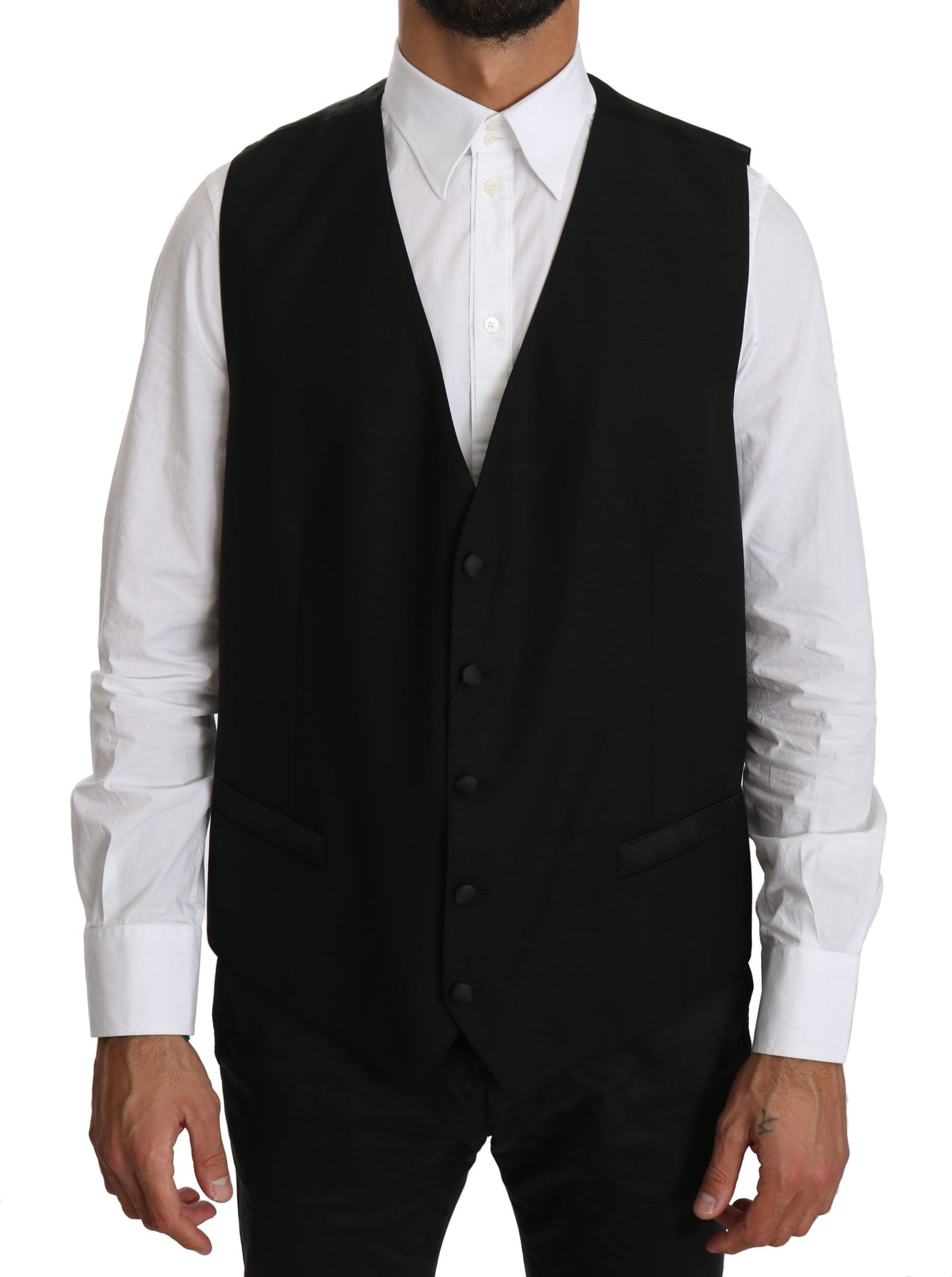 Elegant Black Wool Silk Vest