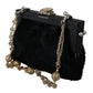 Black Fur Gold Baroque Crystal Evening Clutch