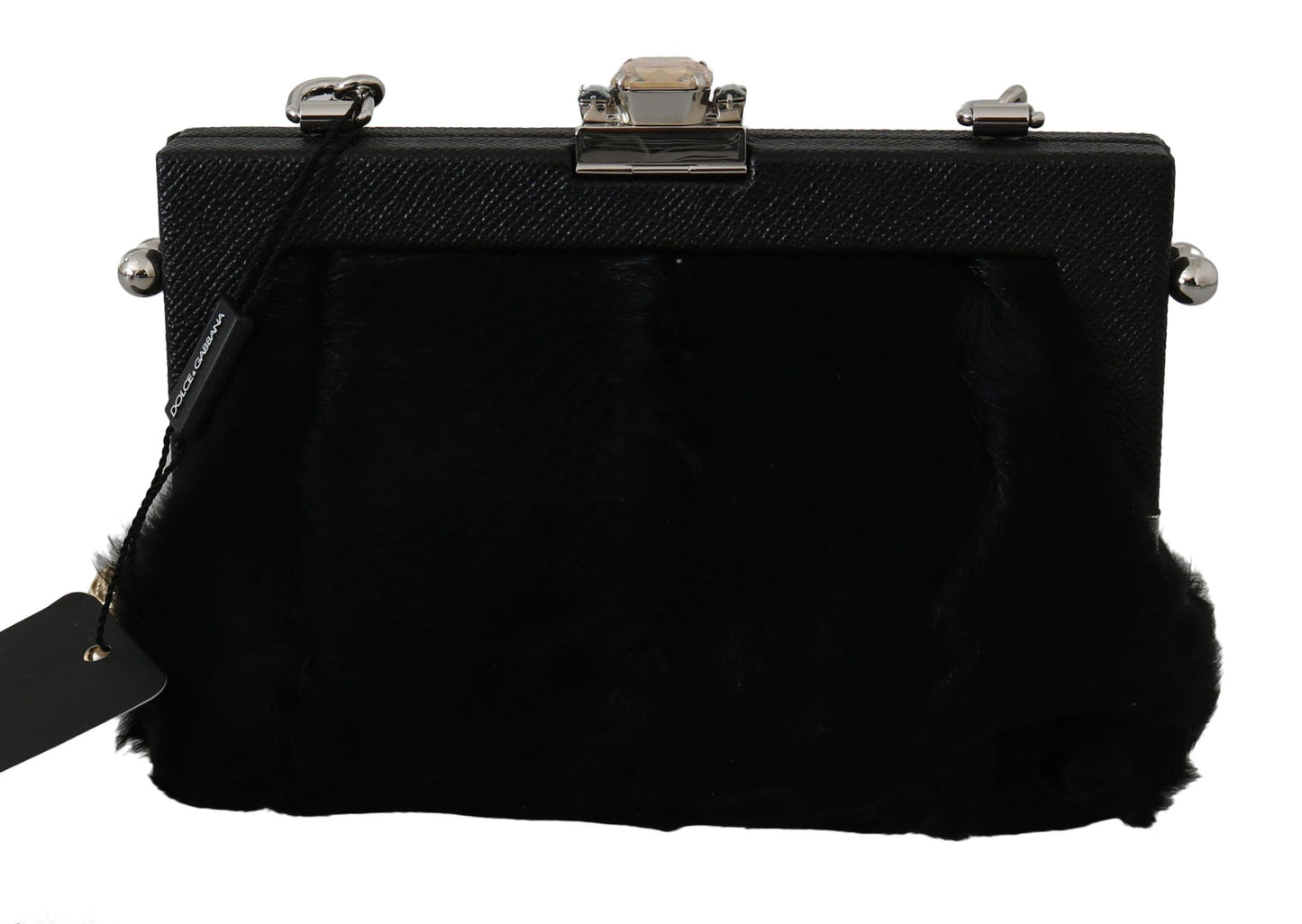 Black Fur Gold Baroque Crystal Evening Clutch