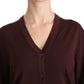 Elegant Maroon V-Neck Virgin Wool Cardigan
