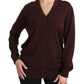 Elegant Maroon V-Neck Virgin Wool Cardigan