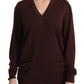 Elegant Maroon V-Neck Virgin Wool Cardigan