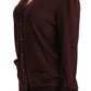 Elegant Maroon V-Neck Virgin Wool Cardigan