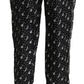 Elegant Black Musical Instrument Print Silk Pants