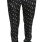 Elegant Black Musical Instrument Print Silk Pants