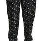 Elegant Black Musical Instrument Print Silk Pants