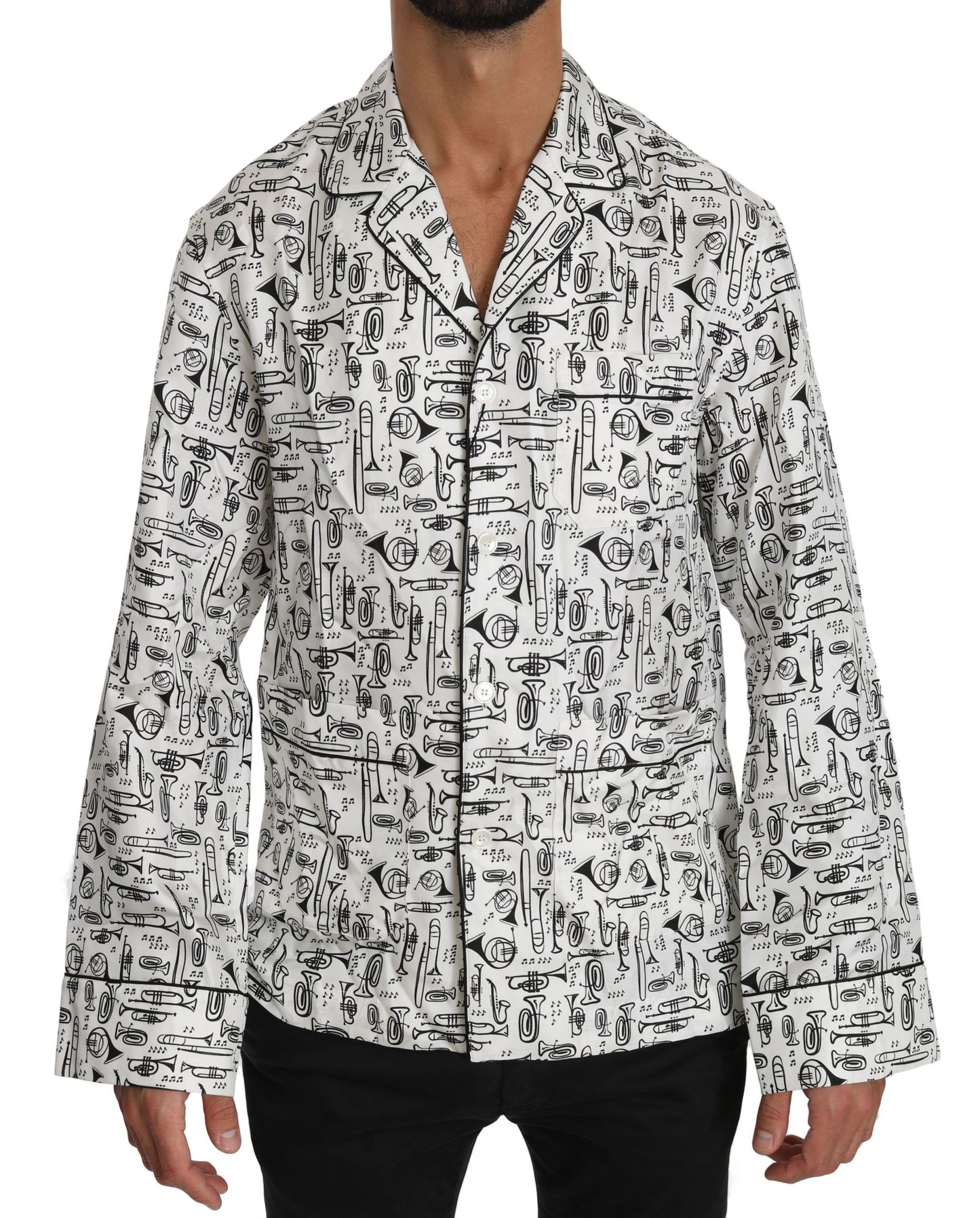 Elegant Silk Musical Print Pajama Shirt