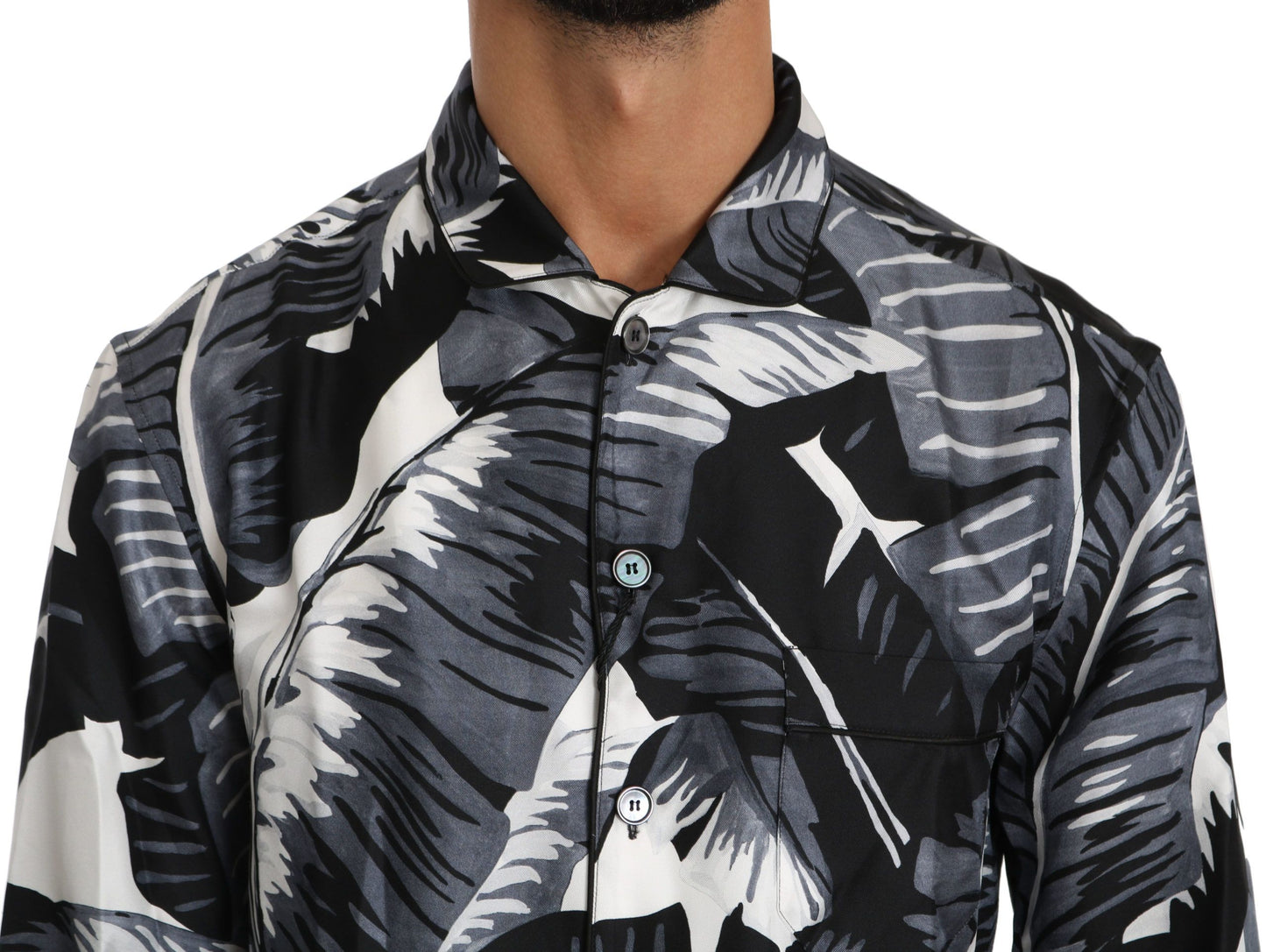 Sleek Silk Collared Shirt with Banana Leaf Print