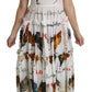 Elegant White Rooster Print Sheath Midi Dress