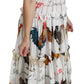 Elegant White Rooster Print Sheath Midi Dress
