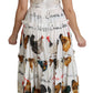 Elegant White Rooster Print Sheath Midi Dress