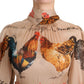 Elegant Sheath Midi Rooster Print Dress