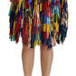 Chic Multicolor Lambskin Knee-Length Skirt