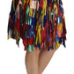 Chic Multicolor Lambskin Knee-Length Skirt