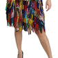 Chic Multicolor Lambskin Knee-Length Skirt