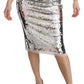 Silver Sequined Knee-Length Luxury Skirt