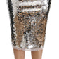 Silver Sequined Knee-Length Luxury Skirt