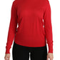 Elegant Red Silk Crew Neck Sweater