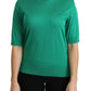 Elegant Green Silk Crew Neck Blouse